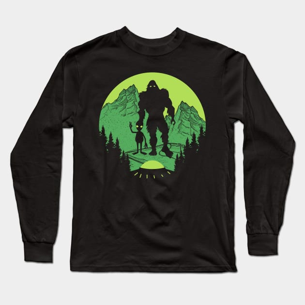 Bigfoot Alien Ufo Long Sleeve T-Shirt by Tesszero